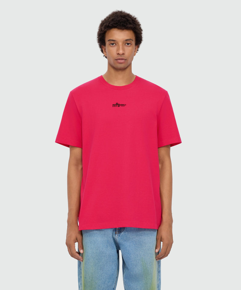 Pink short-sleeve cotton jersey T-shirt with front embroidery 19 Uomo 