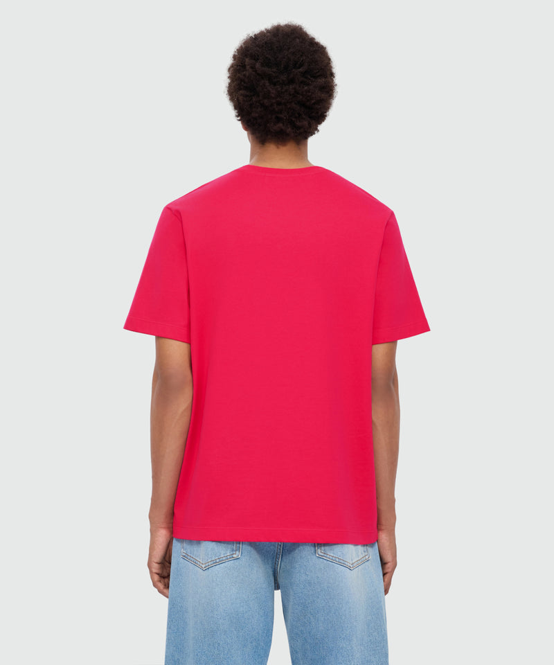 Pink short-sleeve cotton jersey T-shirt with front embroidery 19 Uomo 