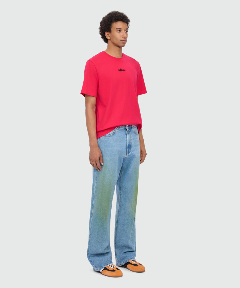 Pink short-sleeve cotton jersey T-shirt with front embroidery 19 Uomo 