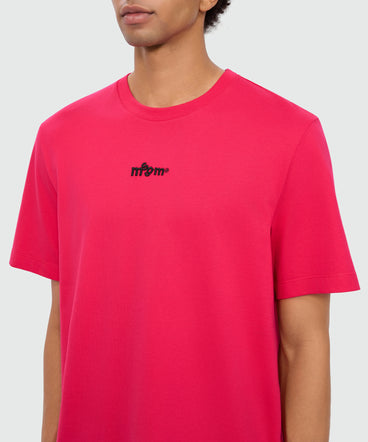 Pink short-sleeve cotton jersey T-shirt with front embroidery