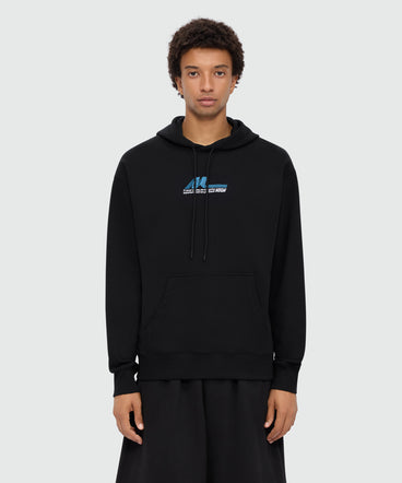 Black cotton hoodie with front embroidery