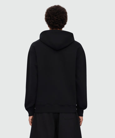 Black cotton hoodie with front embroidery