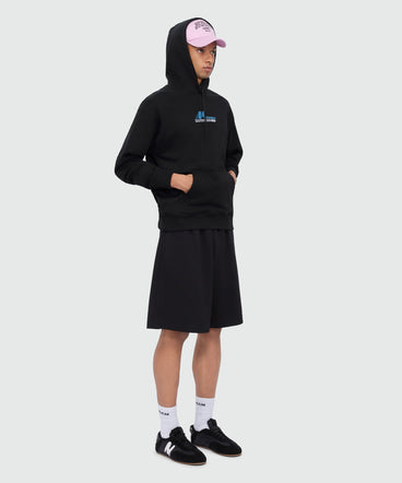 Black cotton hoodie with front embroidery