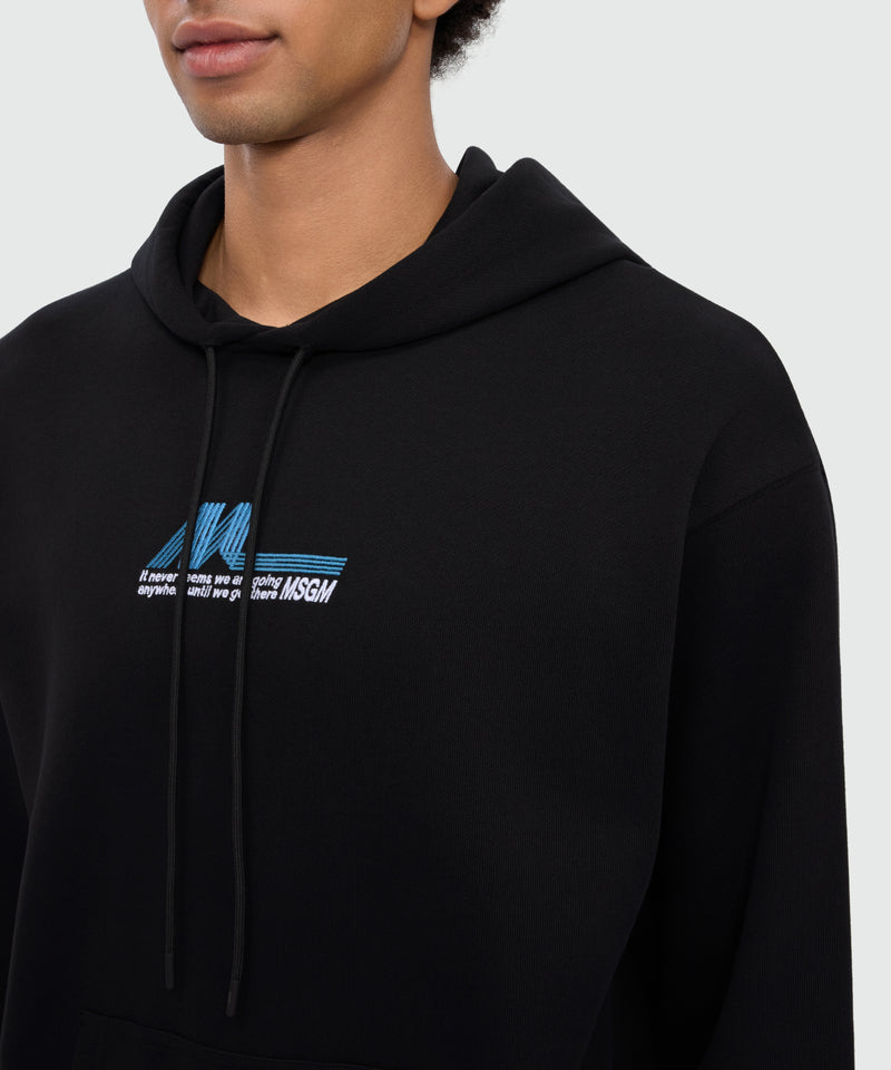 Black cotton hoodie with front embroidery 99 Uomo 