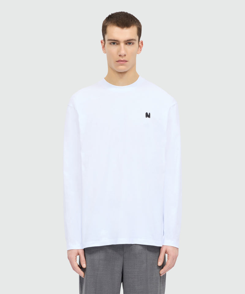 White long-sleeve cotton jersey T-shirt with front print 01 Uomo 