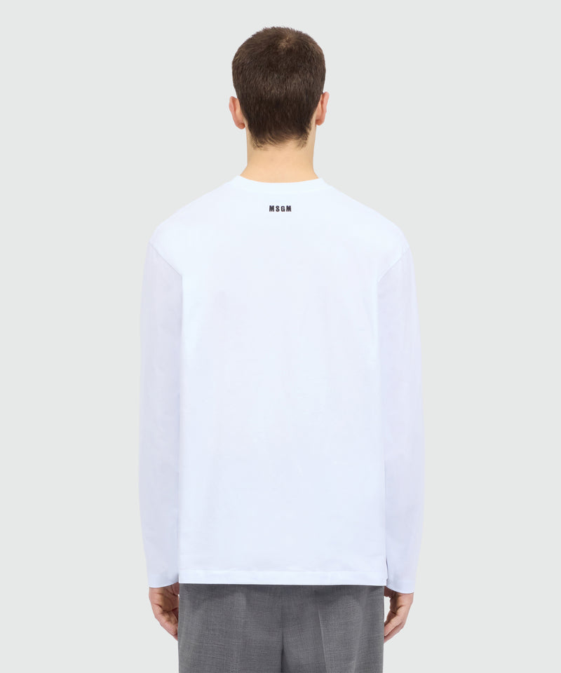 White long-sleeve cotton jersey T-shirt with front print 01 Uomo 