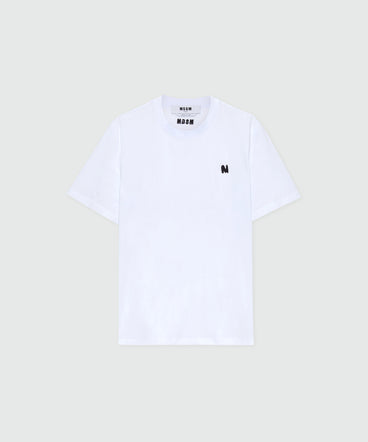 White short-sleeve cotton jersey T-shirt with chest print