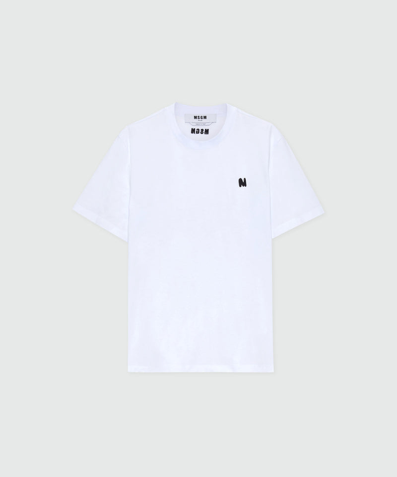 White short-sleeve cotton jersey T-shirt with chest print 01 Uomo 
