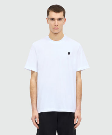 White short-sleeve cotton jersey T-shirt with chest print