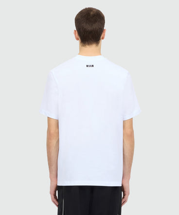 White short-sleeve cotton jersey T-shirt with chest print