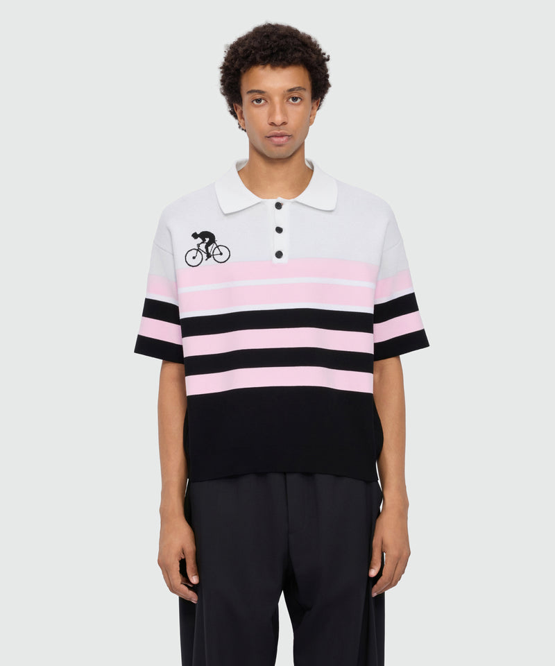 Black cotton knit polo shirt with jacquard detailing 99 Uomo 