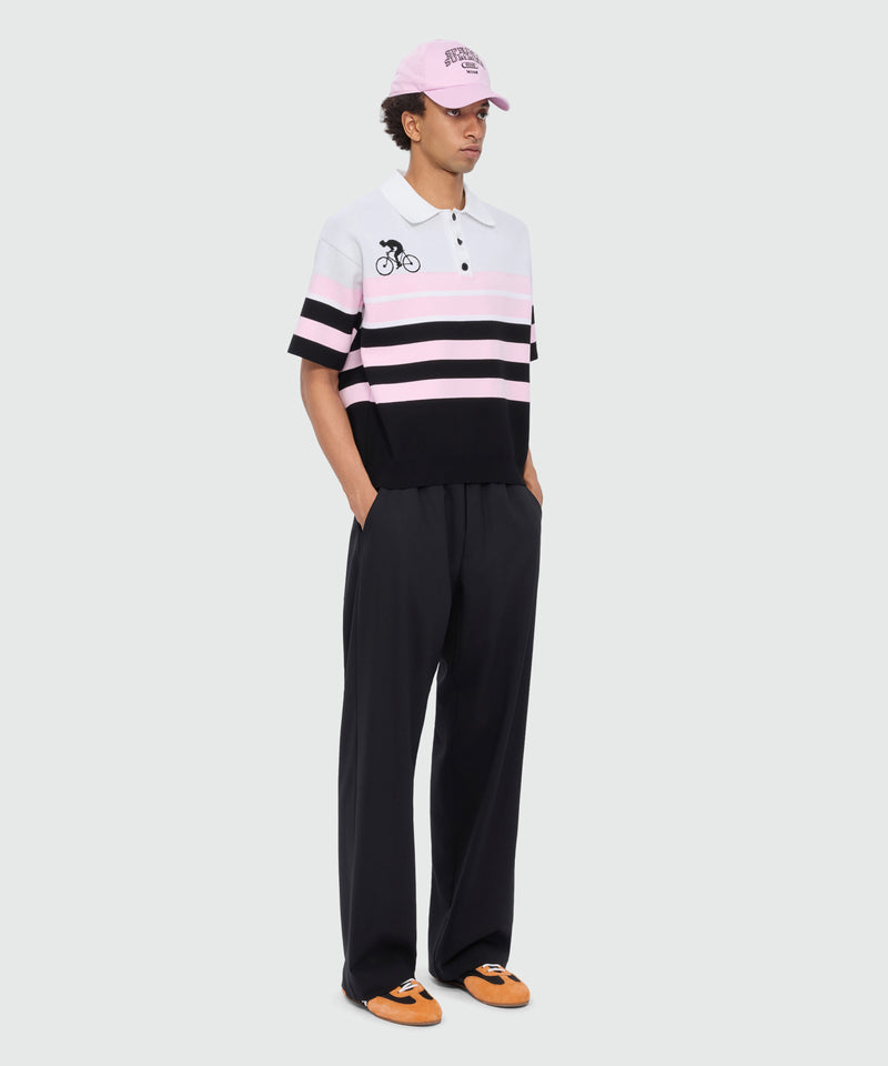 Black cotton knit polo shirt with jacquard detailing 99 Uomo 