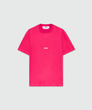 Pink short-sleeve cotton jersey T-shirt with micro logo on the front
