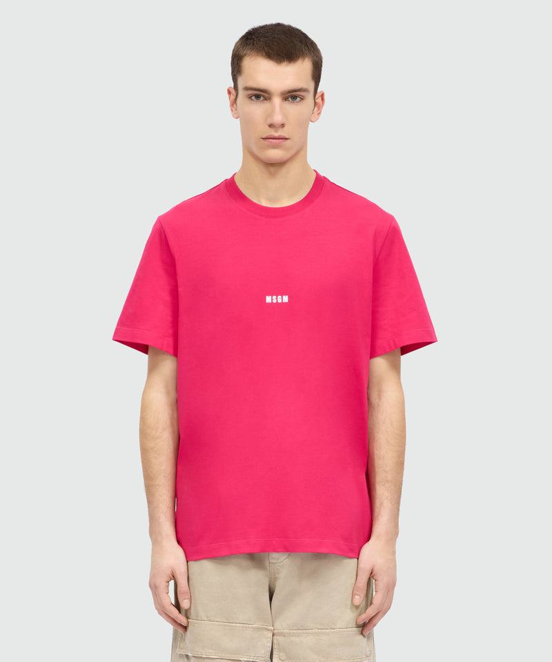 Pink short-sleeve cotton jersey T-shirt with micro logo on the front 19 Uomo 