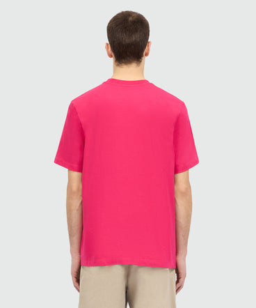 Pink short-sleeve cotton jersey T-shirt with micro logo on the front