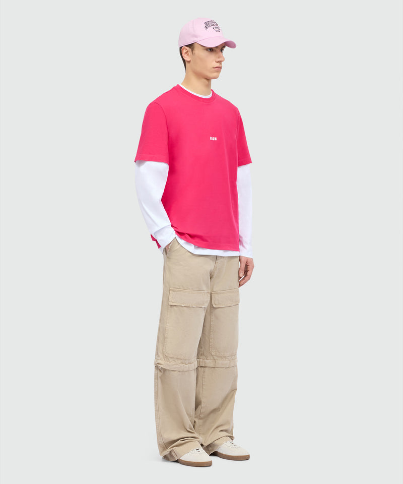 Pink short-sleeve cotton jersey T-shirt with micro logo on the front 19 Uomo 