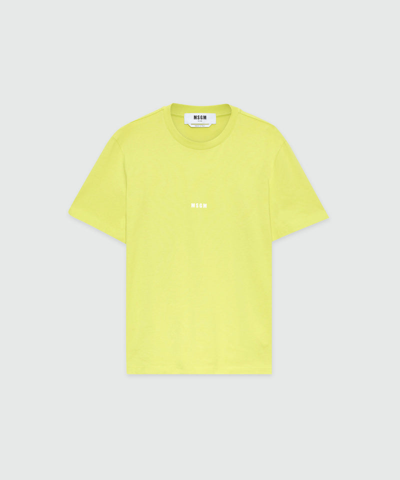 Lime short-sleeve cotton jersey T-shirt with micro logo on the front 32 Uomo 