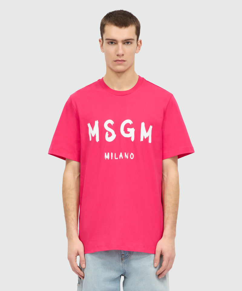 Pink short-sleeve cotton jersey T-shirt with brushed logo on the front 19 Uomo 