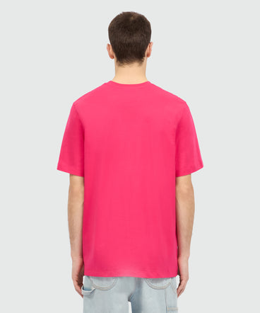 Pink short-sleeve cotton jersey T-shirt with brushed logo on the front