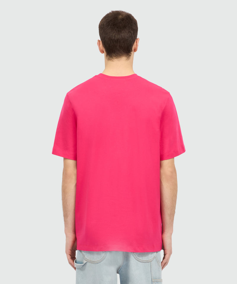Pink short-sleeve cotton jersey T-shirt with brushed logo on the front 19 Uomo 