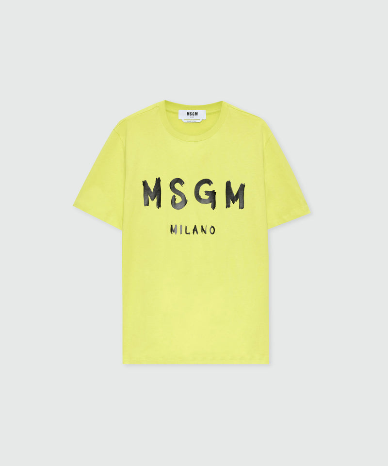 Lime short-sleeve cotton jersey T-shirt with brushed logo on the front 32 Uomo 