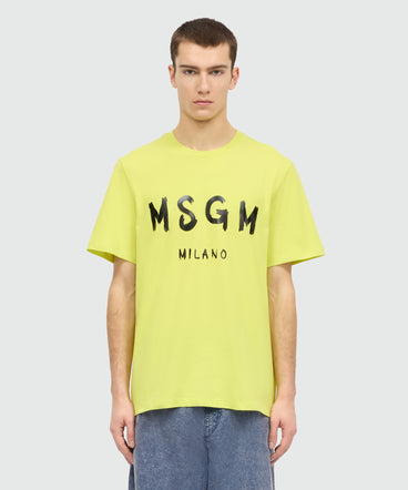 Lime short-sleeve cotton jersey T-shirt with brushed logo on the front