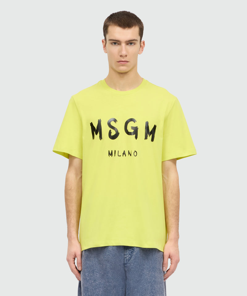 Lime short-sleeve cotton jersey T-shirt with brushed logo on the front 32 Uomo 