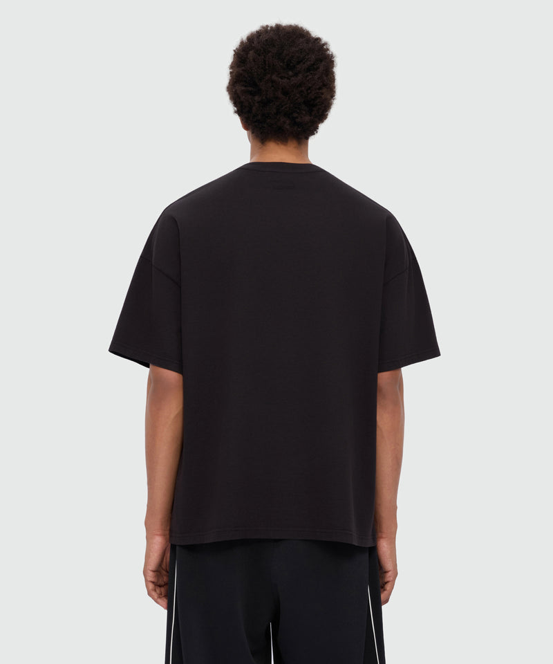 Black short-sleeve cotton jersey T-shirt with front print 99 Uomo 