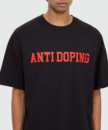 Black short-sleeve cotton jersey T-shirt with front print