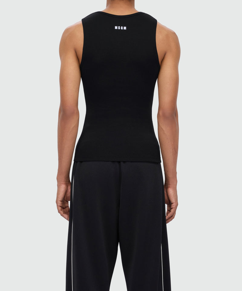 Black cotton ribbed tank top with front embroidery 99 Uomo 