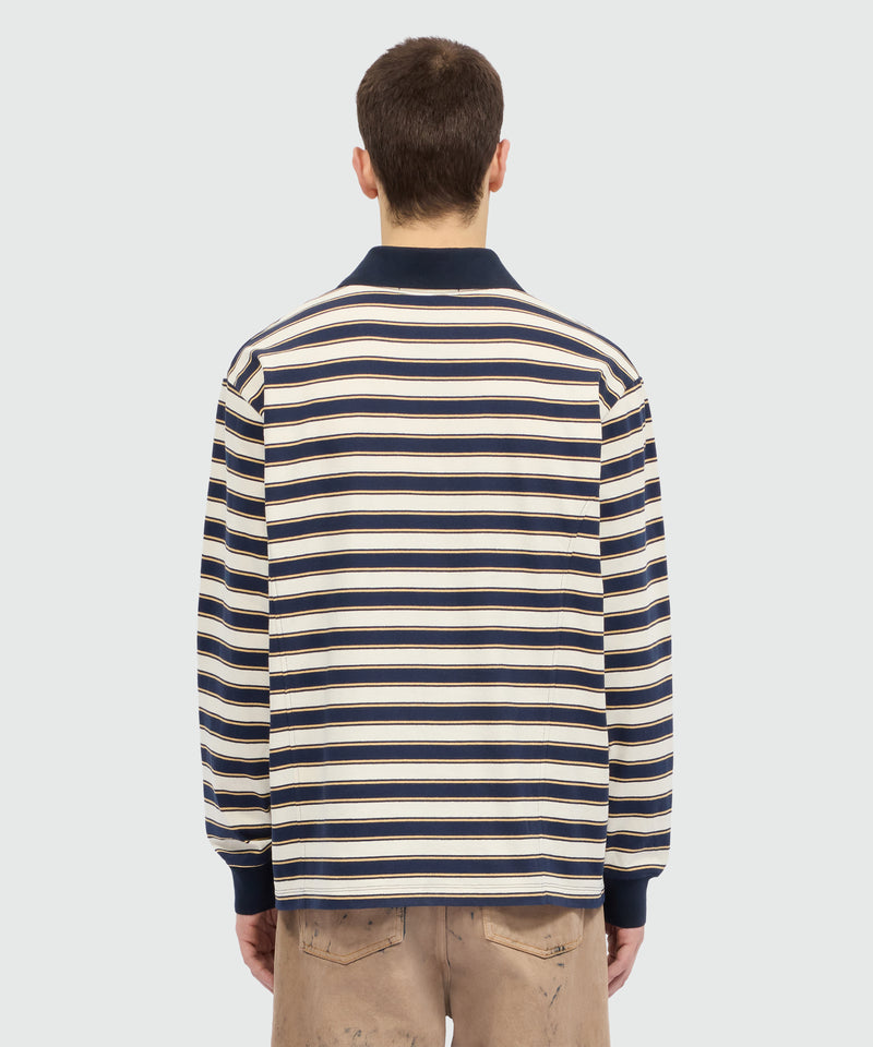 Blue striped long-sleeve cotton jersey T-shirt with chest logo 02 Uomo 