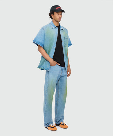 Black short-sleeve cotton jersey T-shirt with embroidered chest logo