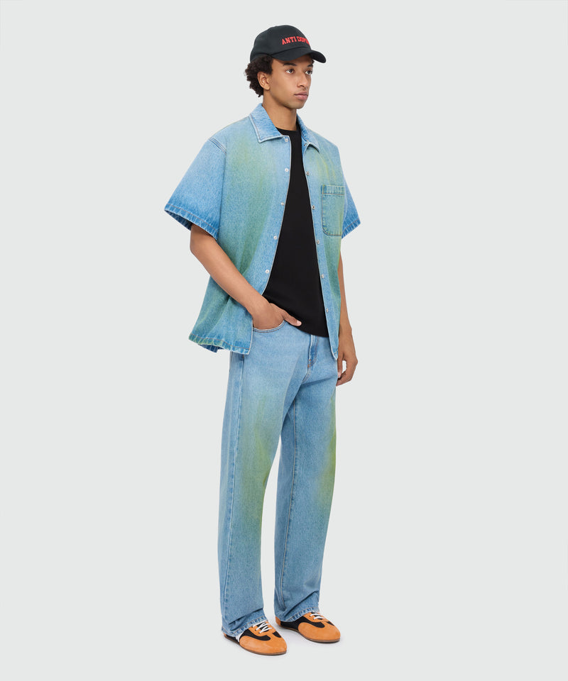 Black short-sleeve cotton jersey T-shirt with embroidered chest logo 99 Uomo 