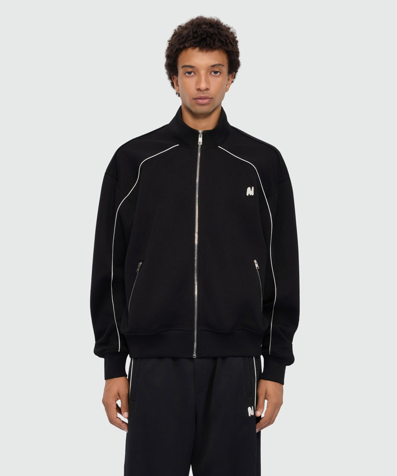 Black double pique sweatshirt with contrast inserts and MWAVE embroidery on the chest 99 Uomo 