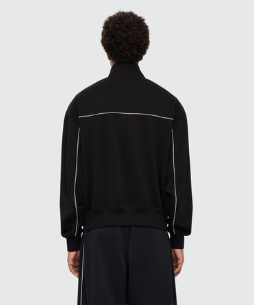 Black double pique sweatshirt with contrast inserts and MWAVE embroidery on the chest