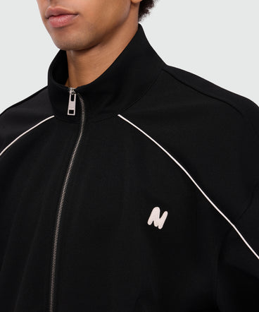 Black double pique sweatshirt with contrast inserts and MWAVE embroidery on the chest