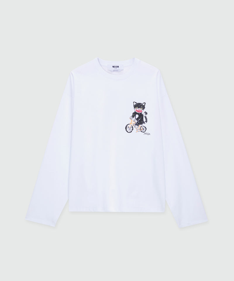 White long-sleeve cotton jersey T-shirt with chest embroidery 01 Uomo 