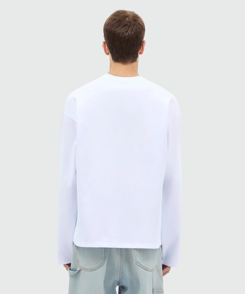 White long-sleeve cotton jersey T-shirt with chest embroidery 01 Uomo 