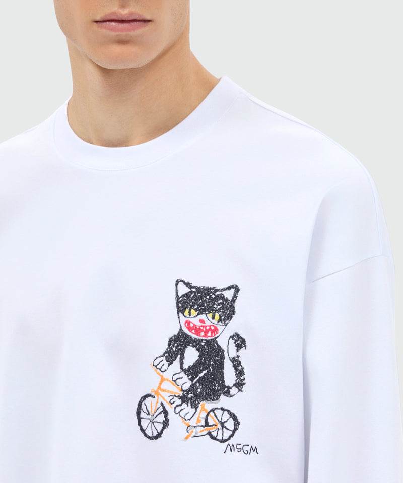 White long-sleeve cotton jersey T-shirt with chest embroidery 01 Uomo 