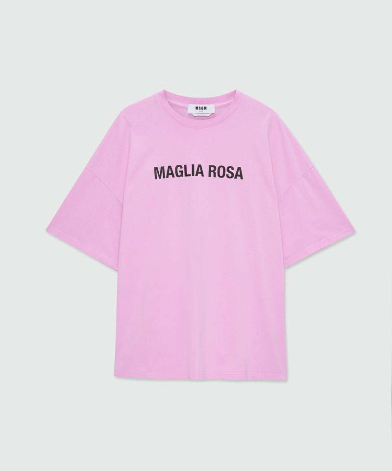 Pink short-sleeve cotton jersey T-shirt with printed quote on the front 12 Uomo 