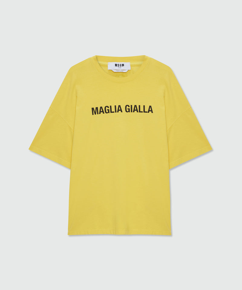 Yellow short-sleeve cotton jersey T-shirt with printed quote on the front 06 Uomo 