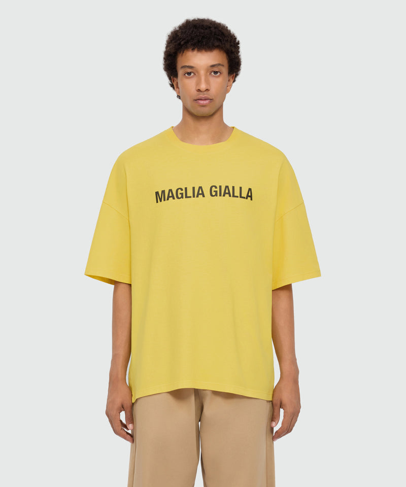 Yellow short-sleeve cotton jersey T-shirt with printed quote on the front 06 Uomo 