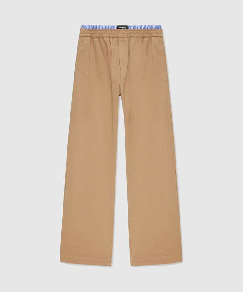 Beige wide-leg cotton gabardine trousers with double elasticated waistband 24 Uomo 