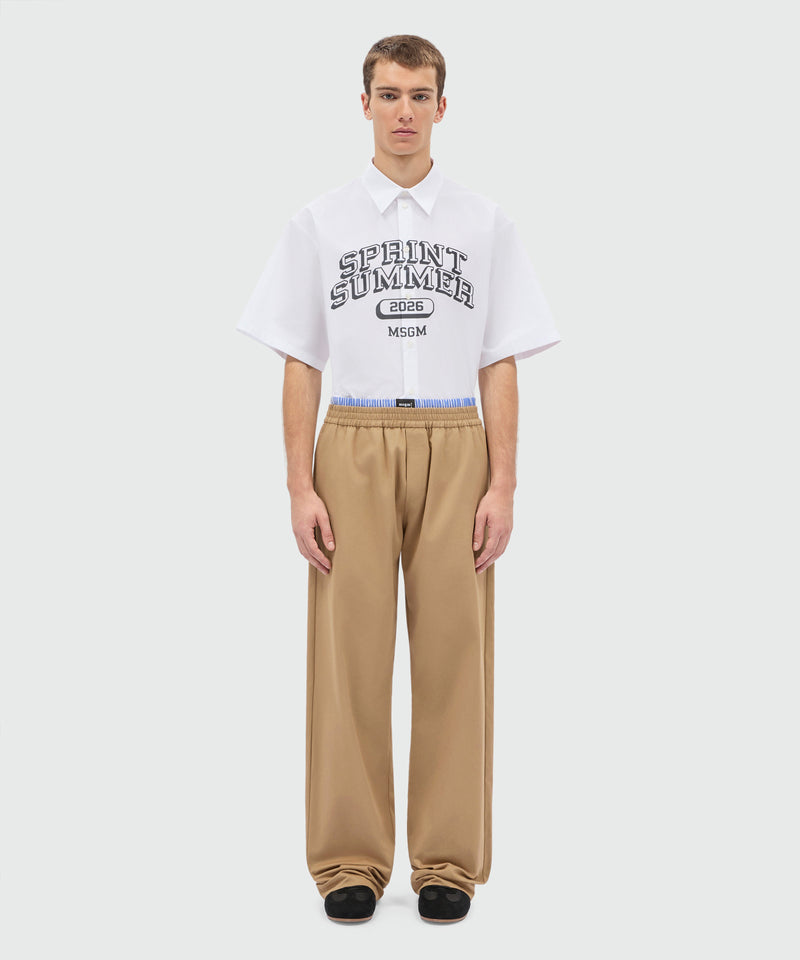 Beige wide-leg cotton gabardine trousers with double elasticated waistband 24 Uomo 