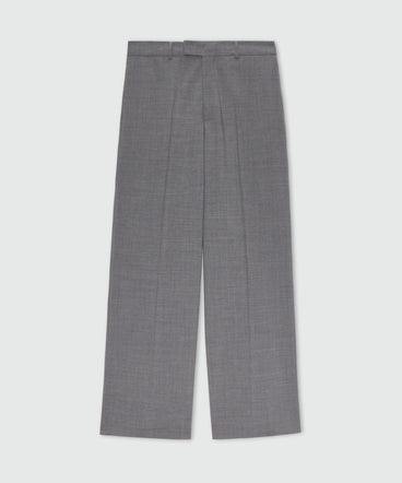 Grey melange wide-leg wool trousers with pressed crease