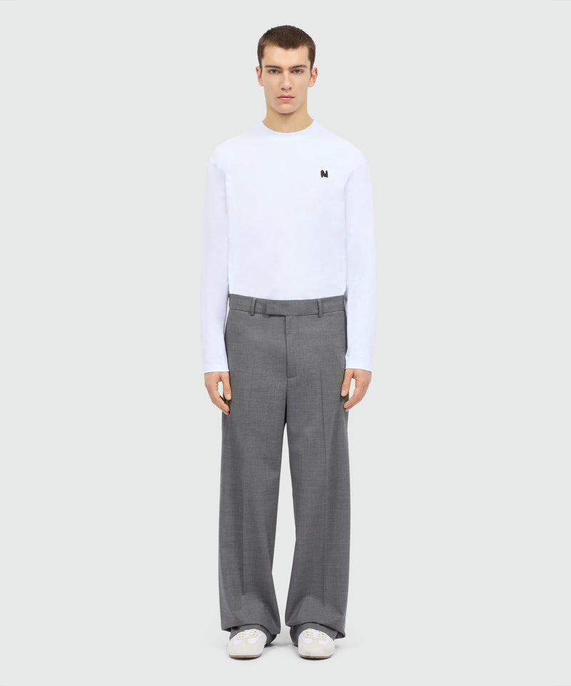 Grey melange wide-leg wool trousers with pressed crease 98 Uomo 