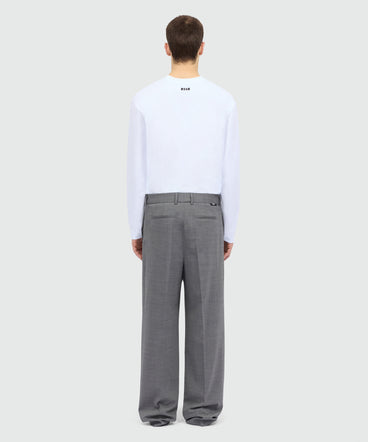 Grey melange wide-leg wool trousers with pressed crease