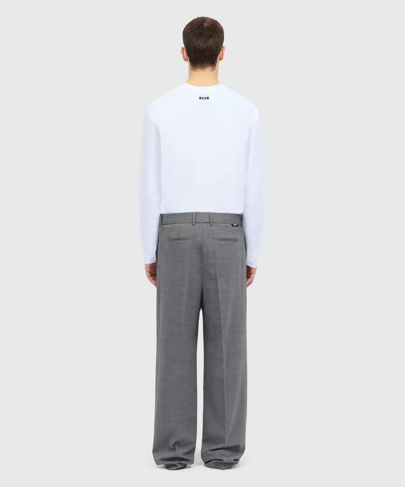 Grey melange wide-leg wool trousers with pressed crease 98 Uomo 