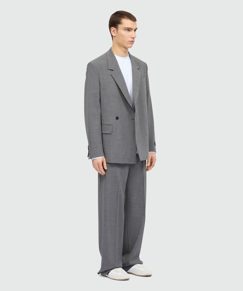 Grey melange wide-leg wool trousers with pressed crease 98 Uomo 