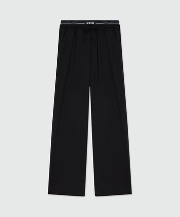 Black wool trousers with logo elasticated waistband